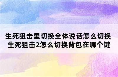 生死狙击里切换全体说话怎么切换 生死狙击2怎么切换背包在哪个键